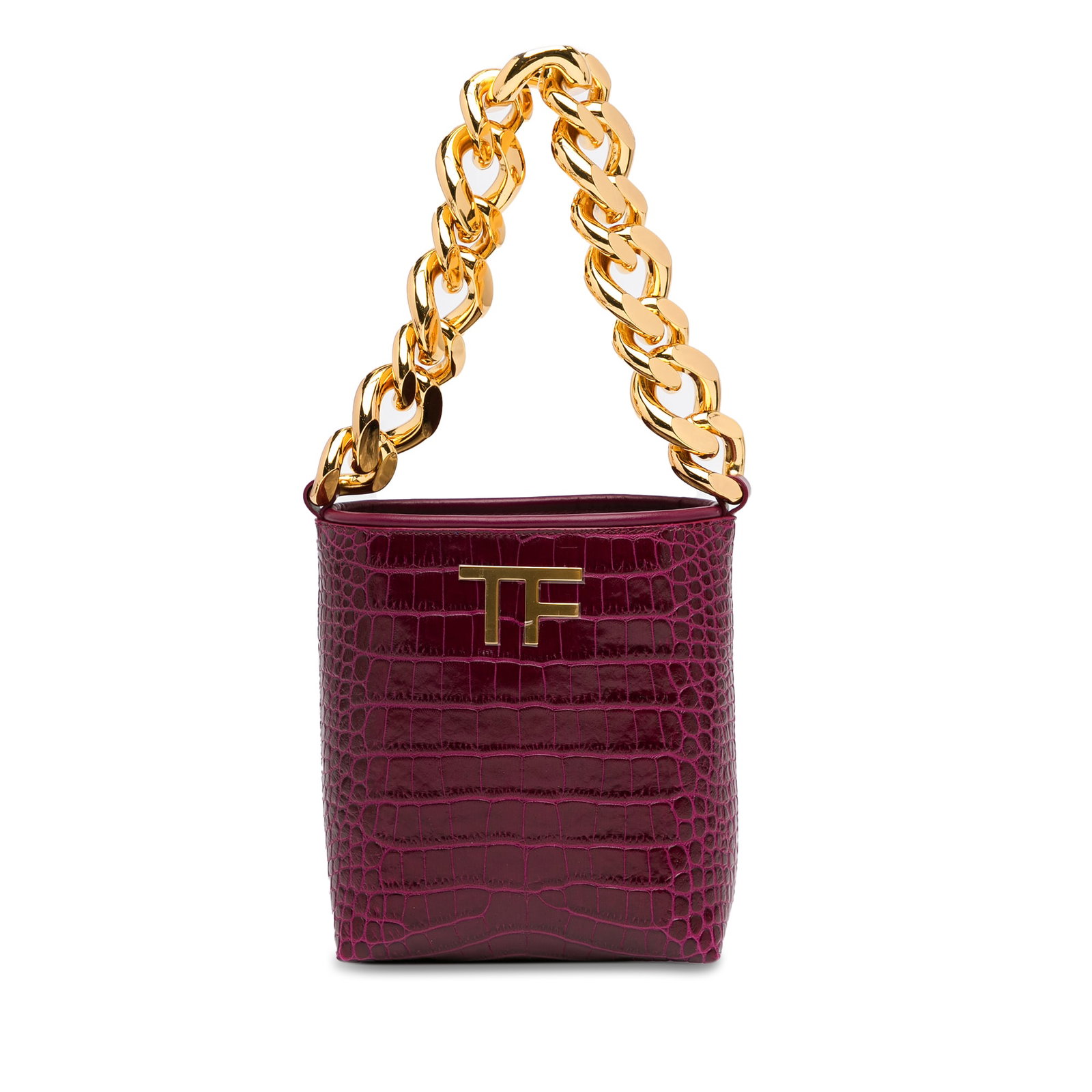 Tom Ford Mini Croc-Embossed Chain Bucket Bag Purple Leather (1 of 8)