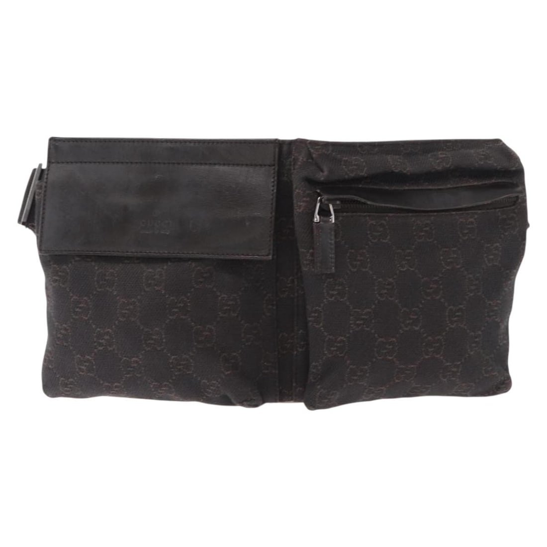 Vintage Gucci Double Belt Canvas Crossbody Bag with Leather Trim: Vintage Gucci Double Belt Canvas Crossbody Bag with Leather Trim This vintage Gucci double belt bag features the classic GG canvas in brown with leather accents. Designed as a unisex accessory, it off