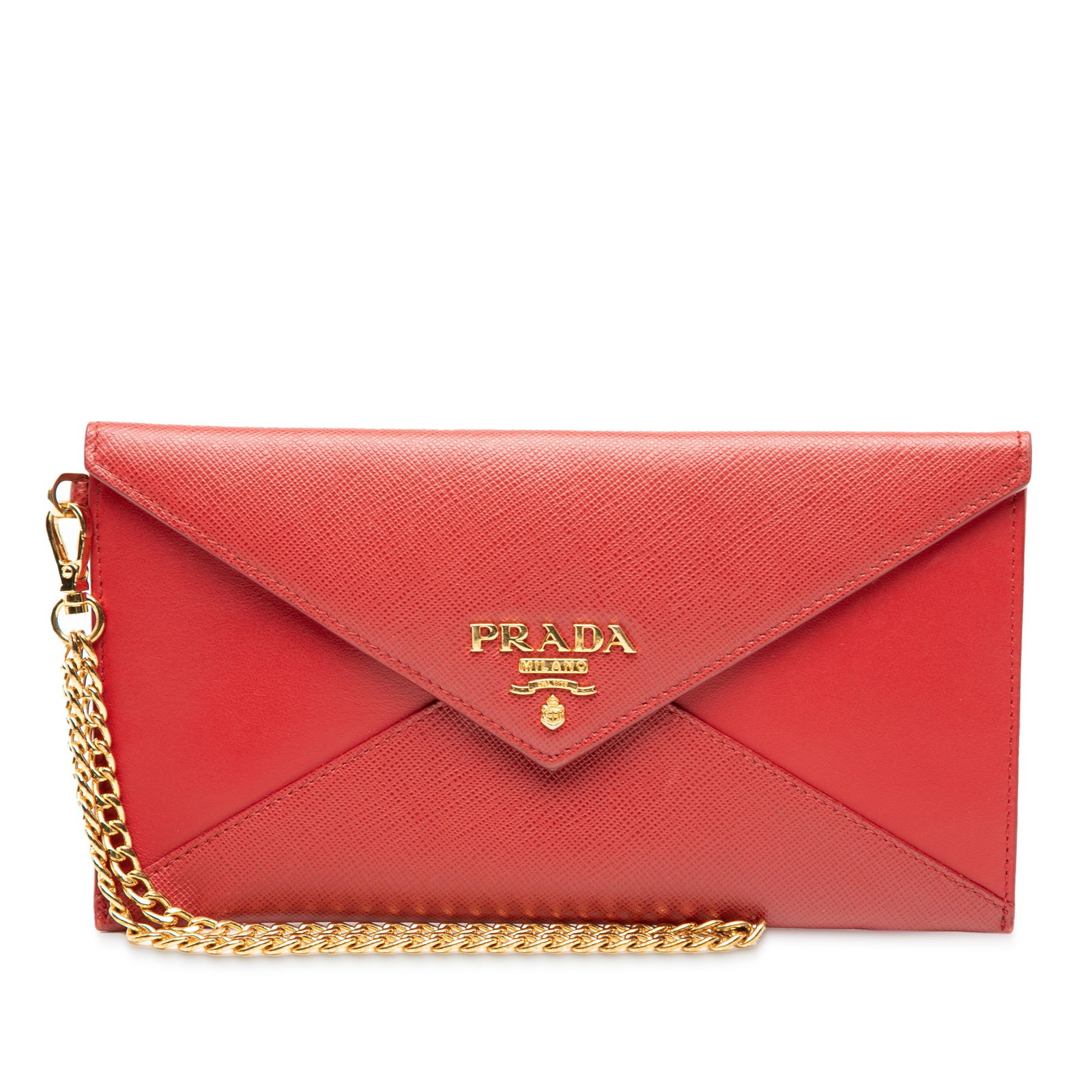 Red Prada Saffiano Leather Envelope Clutch with Chain Strap (1 of 7)