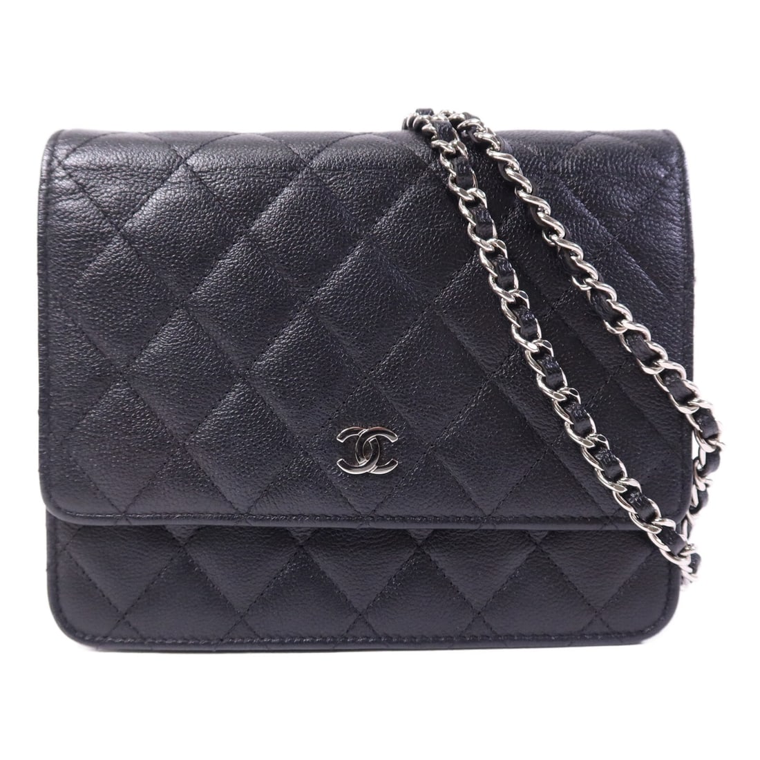 Chanel Black Calfskin Leather Wallet On Chain Shoulder Bag AP0251: Chanel Black Calfskin Leather Wallet On Chain Shoulder Bag AP0251 This Chanel CC Wallet On Chain (WOC) shoulder bag is crafted from black calfskin leather and features silver-tone hardware. Designed f