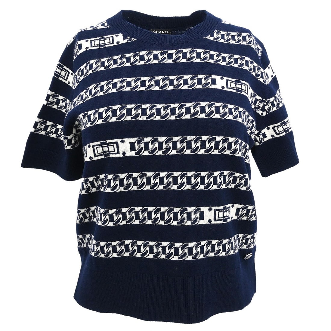 Chanel Vintage Navy Cashmere Knit Top Short Sleeve P56112K07327 (1 of 10)