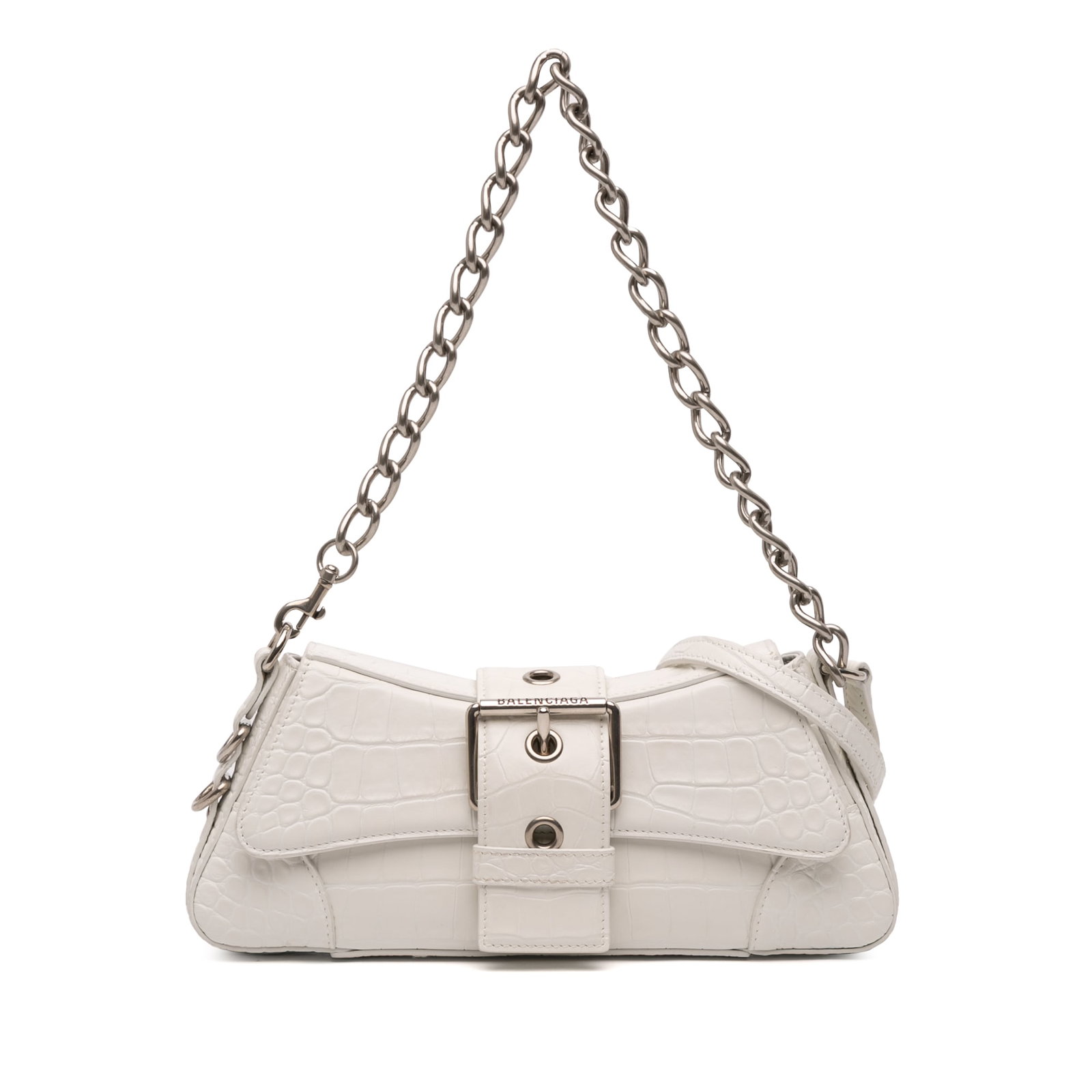 Balenciaga Lindsay Satchel White Croc Embossed Leather Small Chain Handle (1 of 12)
