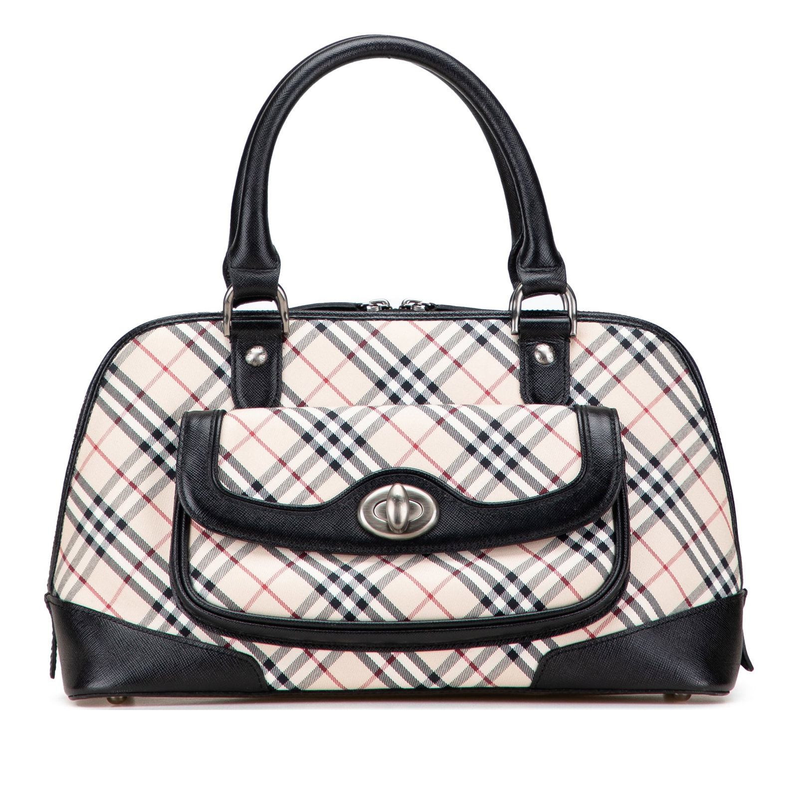 Burberry Nova Check Canvas Handbag with Leather Trim: Burberry Nova Check Canvas Handbag with Leather Trim Elevate your accessory collection with this Burberry Nova Check Canvas Handbag, featuring a classic nova check canvas body complemented by luxuriou