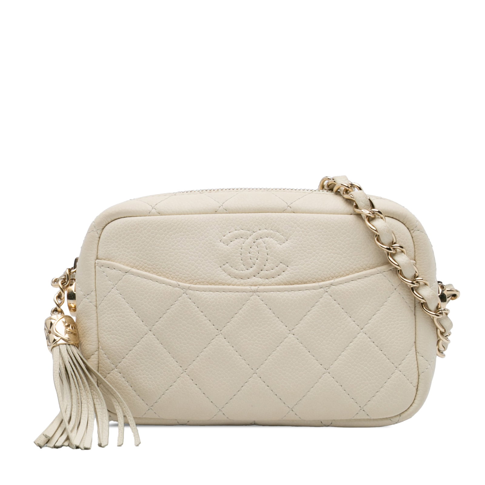 Chanel White Small CC Quilted Caviar Camera Bag (1 of 10)