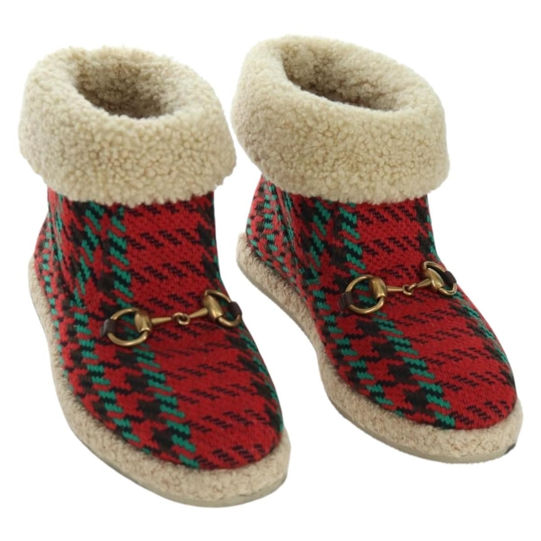 Red Gold Canvas Horsebit Boots for Women by Gucci with Box (1 of 18)