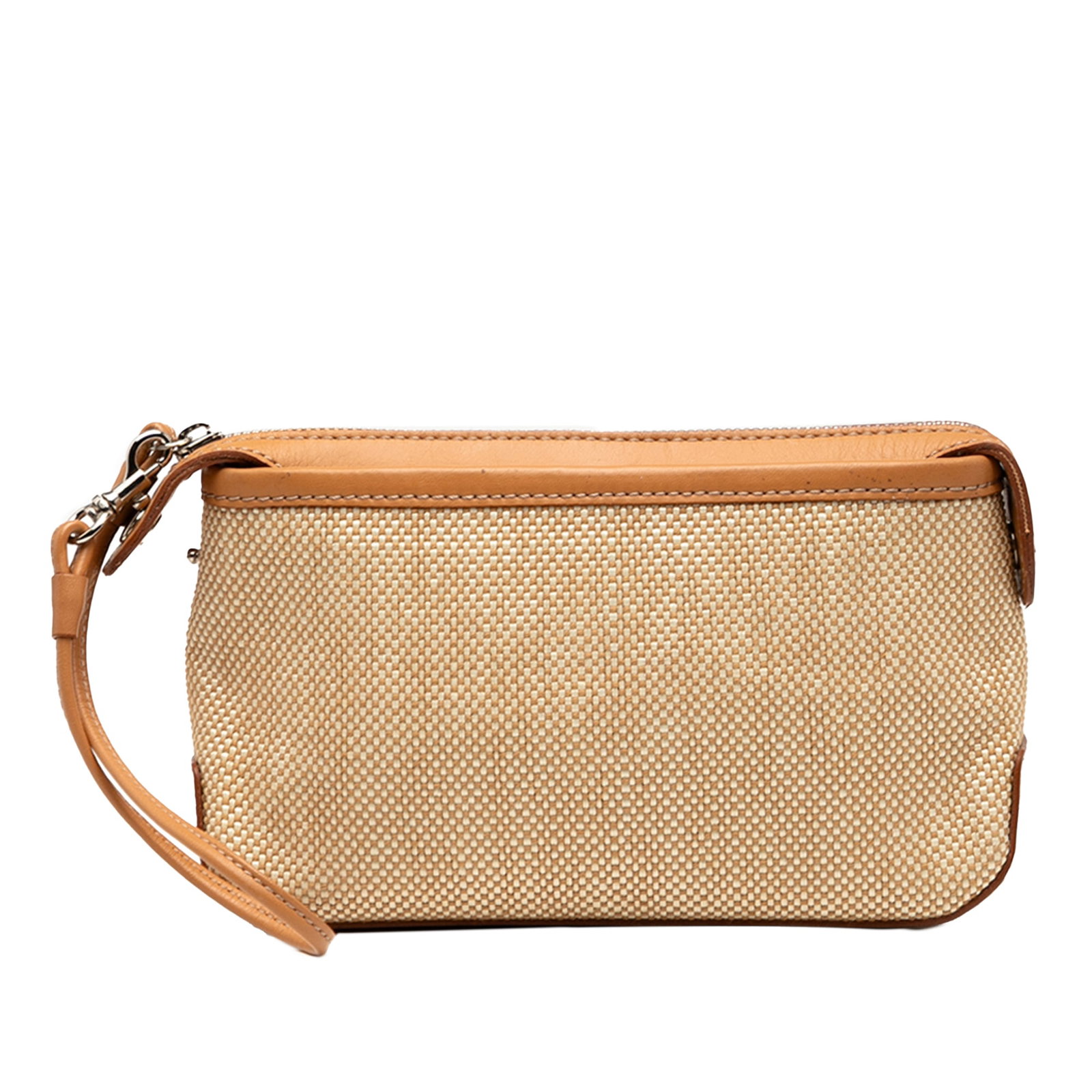 Burberry Canvas Wristlet Clutch Brown Fabric Bag: Burberry Canvas Wristlet Clutch Brown Fabric Bag This Burberry Canvas Wristlet Clutch is a stylish accessory featuring a durable canvas body accented with leather trim. It includes a flat leather wris