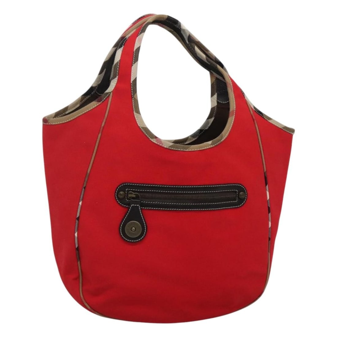 Burberry Red Canvas Shoulder Tote with Nova Check Pattern (1 of 18)