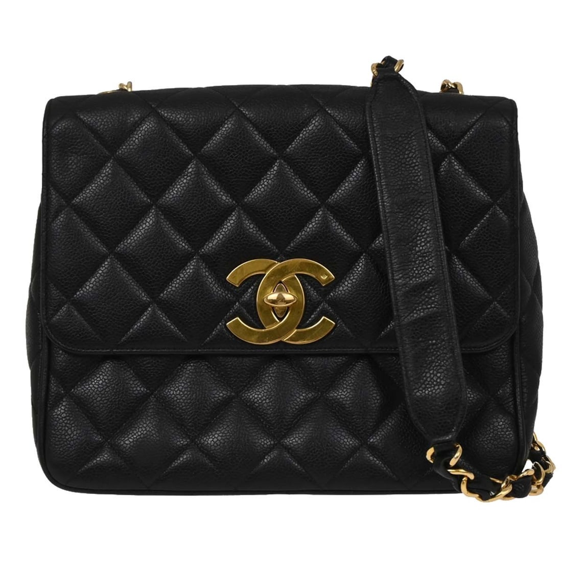 Chanel Straight Flap Black Lambskin Single Chain Shoulder Bag Medium: Chanel Straight Flap Black Lambskin Single Chain Shoulder Bag Medium This Chanel Straight Flap single chain shoulder bag features a black lambskin exterior with a classic turn lock closure. Designed i