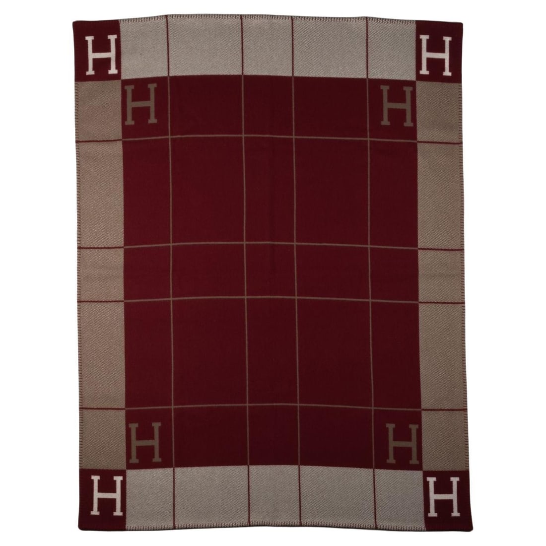 Hermes Reversible Avalon Blanket Etoupe Red 67x53 New with Box (1 of 7)