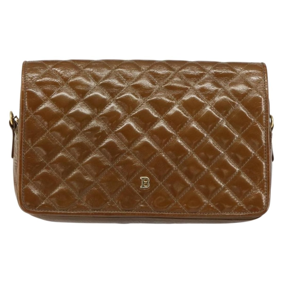Bally Quilted Patent Leather Vintage Brown Chain Shoulder Bag (1 of 18)