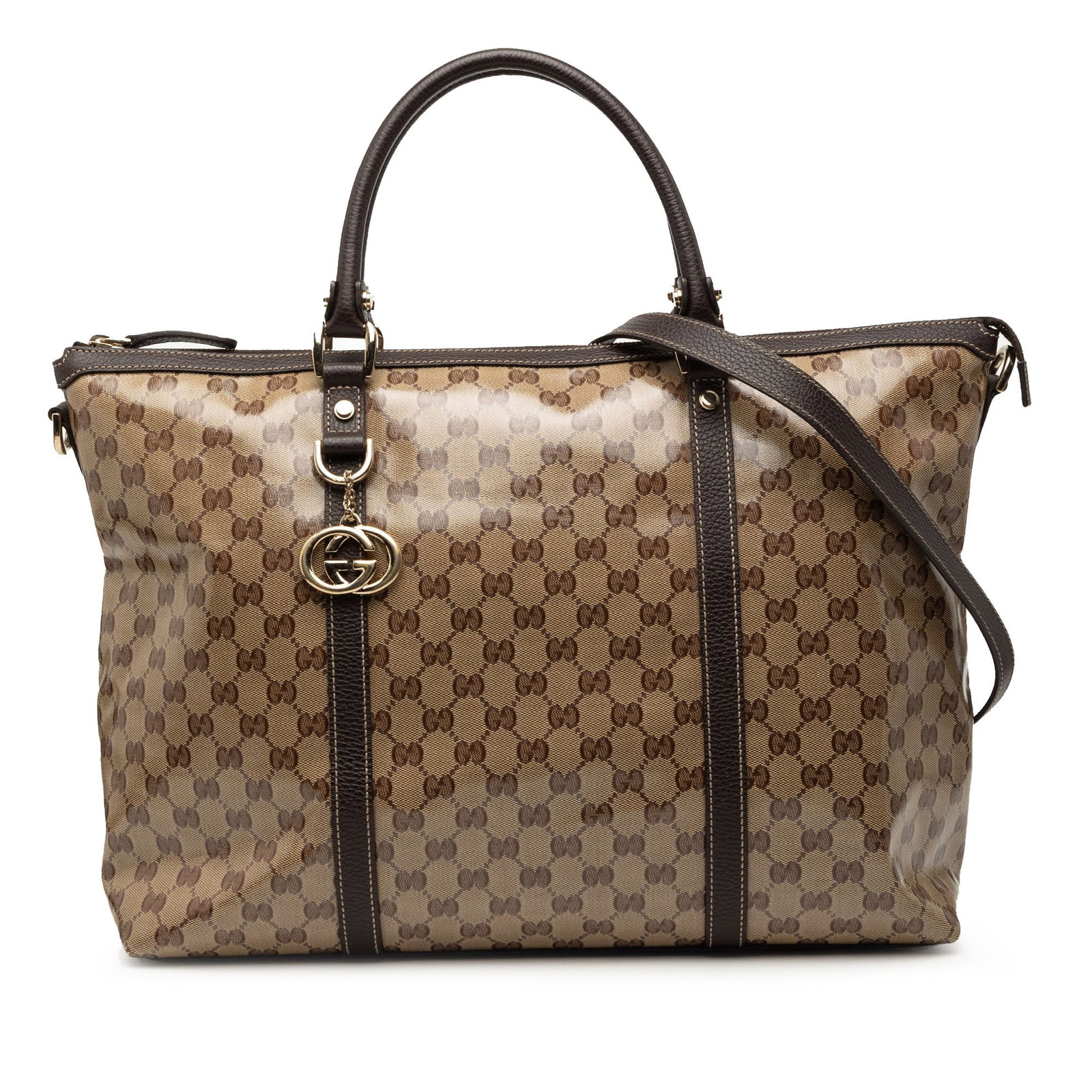 Gucci Brown GG Crystal Charm Canvas Bag with Leather Accents (1 of 7)