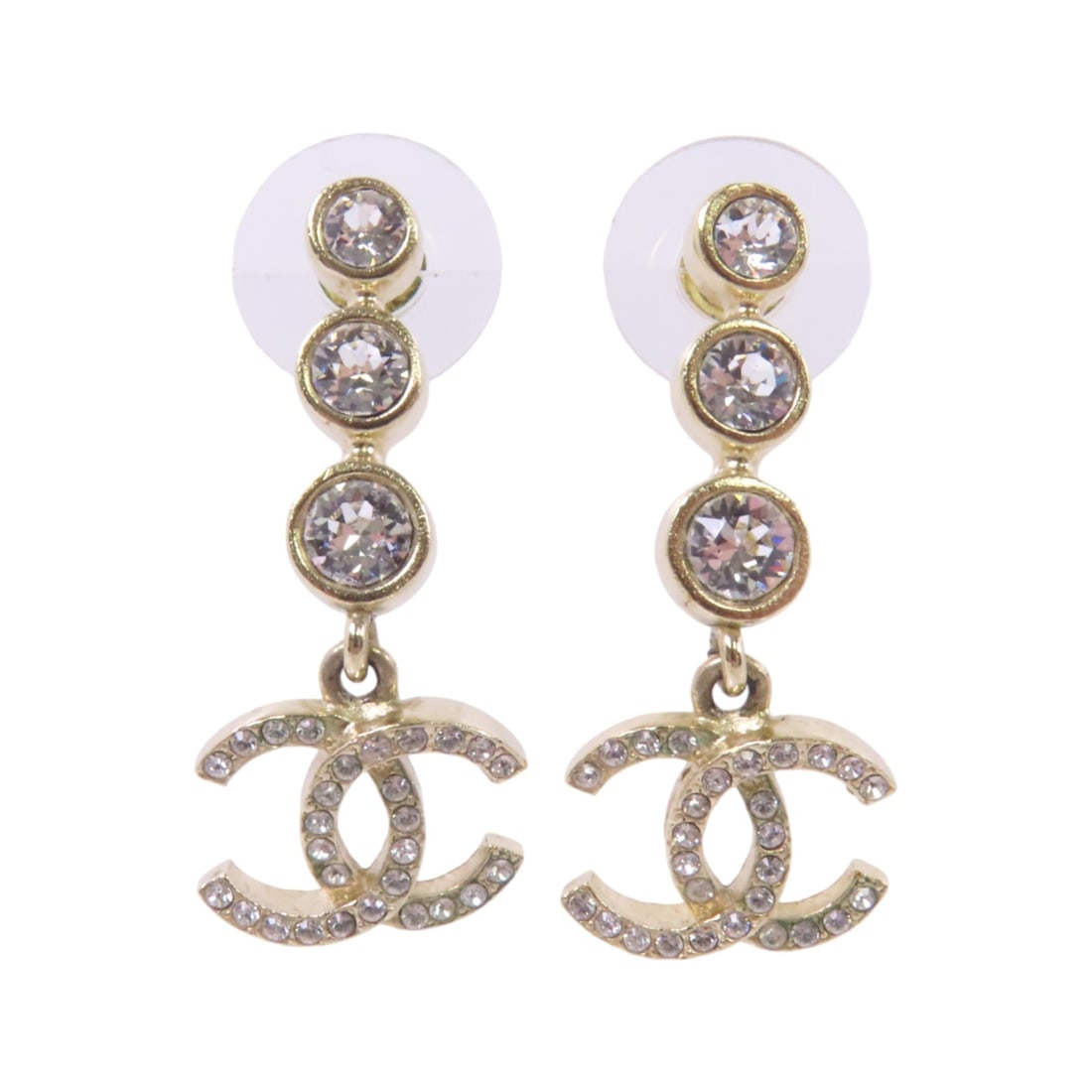 CHANEL CC GHW Pierced Earrings B21A Gold Tone Clear (1 of 12)