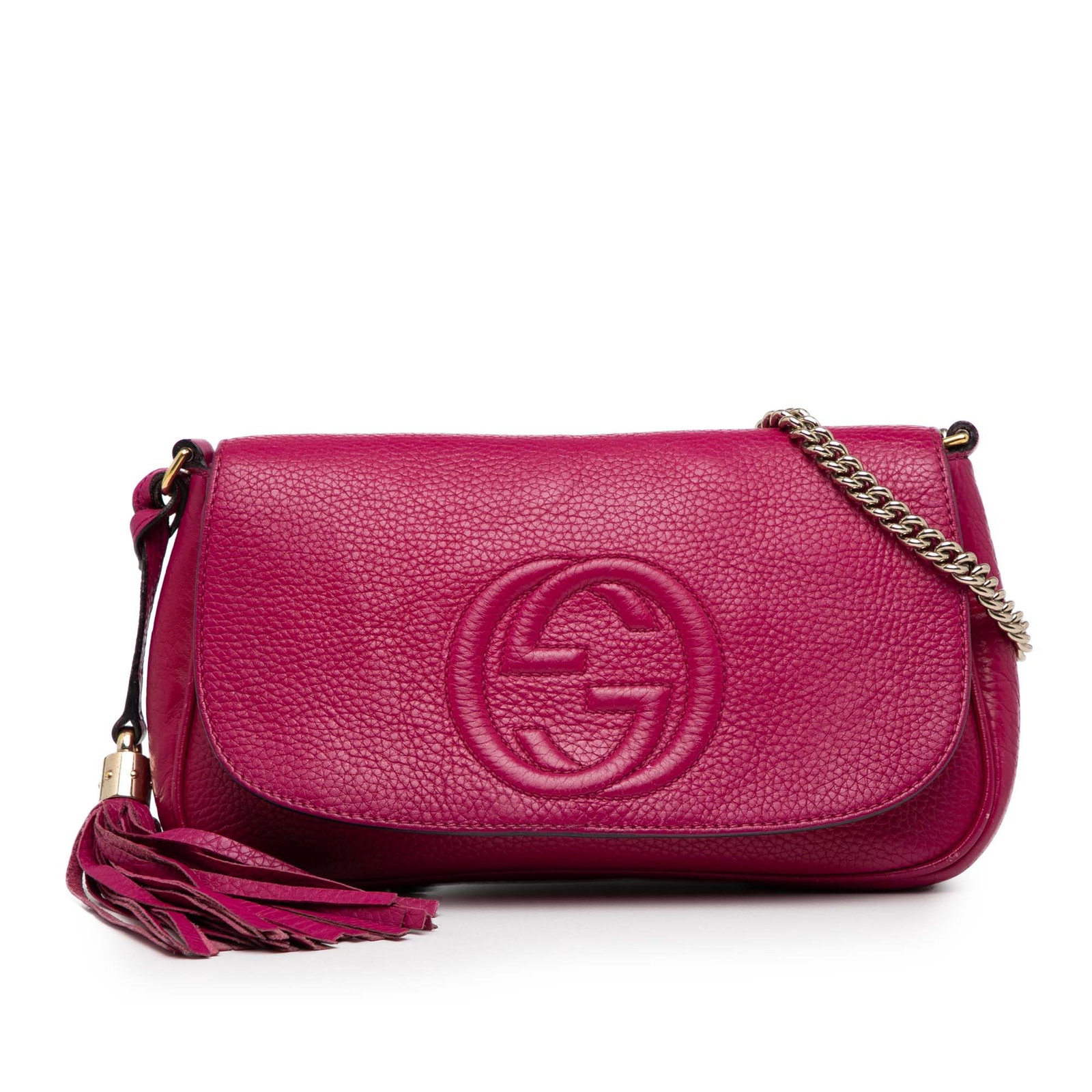 Gucci Medium Leather Soho Chain Flap Crossbody Bag Pink Italy (1 of 7)