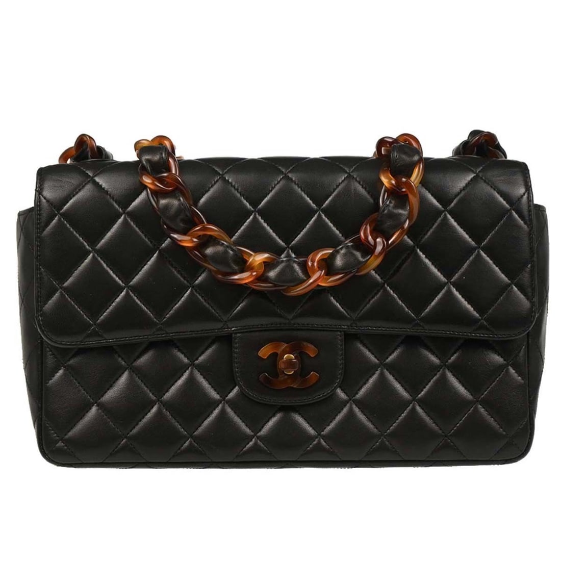 Chanel Black Lambskin Medium Single Flap Shoulder Bag Quilted Matelasse (1 of 10)