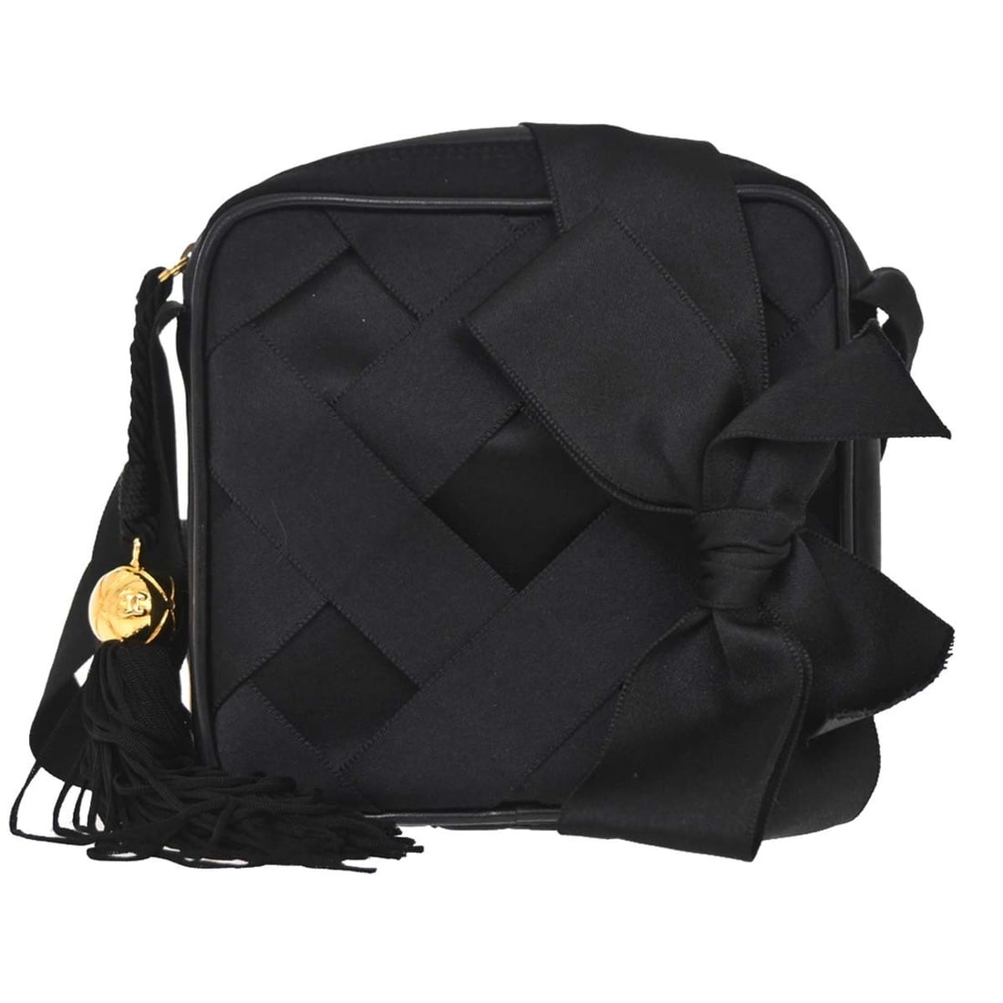 Chanel Classic Small Black Satin Shoulder Bag with Magnetic Closure: Chanel Classic Small Black Satin Shoulder Bag with Magnetic Closure This Chanel Classic shoulder bag features a sleek black satin exterior and a compact, small-sized silhouette. Designed for women, it