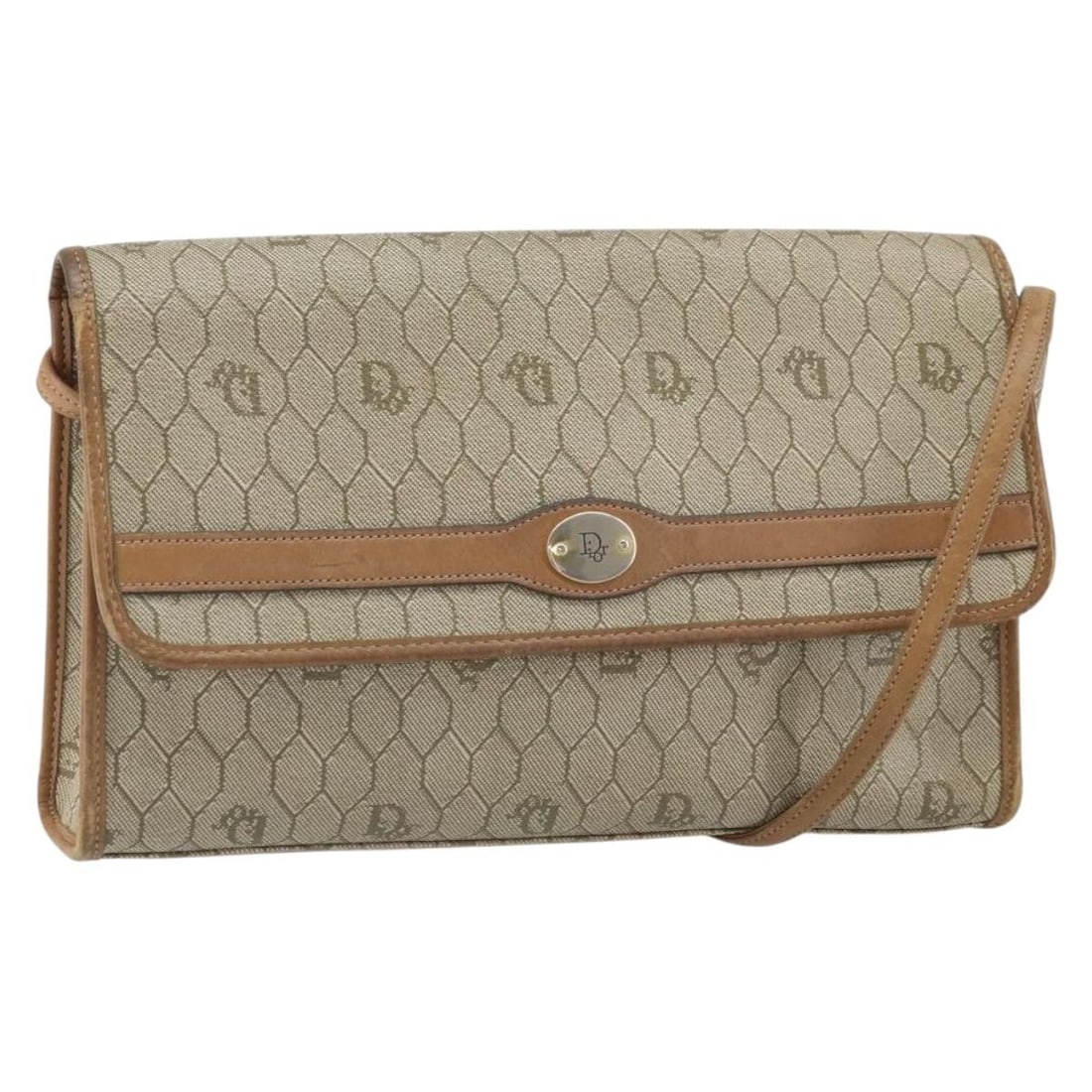 Dior Beige Honeycomb PVC Leather Shoulder Bag Gold Tone French Design: Dior Beige Honeycomb PVC Leather Shoulder Bag Gold Tone French Design This Christian Dior shoulder bag features the brand's signature honeycomb canvas with PVC leather in beige and gold tones. Designe