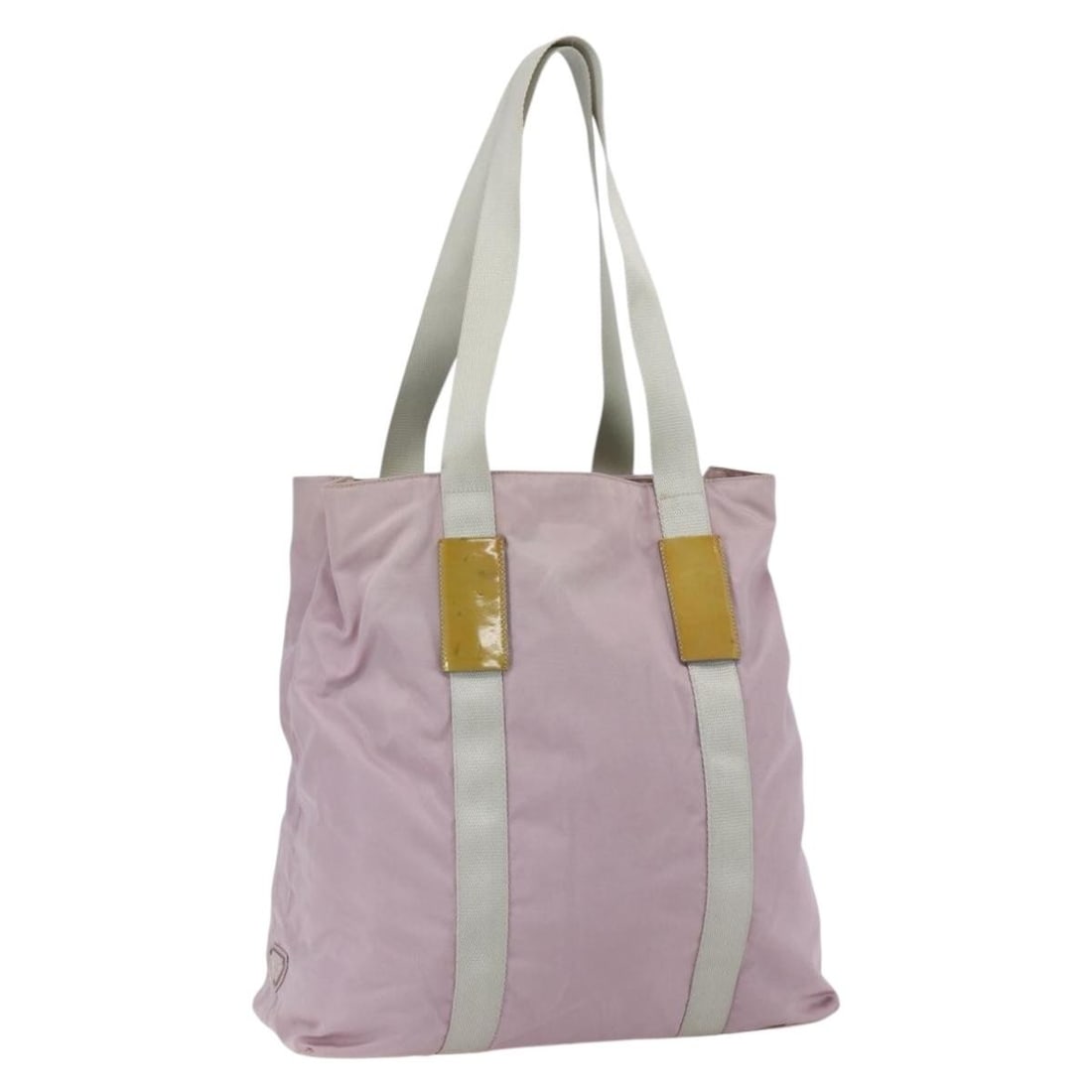 Prada Pink Nylon Tote with Silver Accents Made in Italy: Prada Pink Nylon Tote with Silver Accents Made in Italy This Prada tote bag for women is crafted from pink and silver nylon and features a spacious design with dual top handles. The bag measures appro