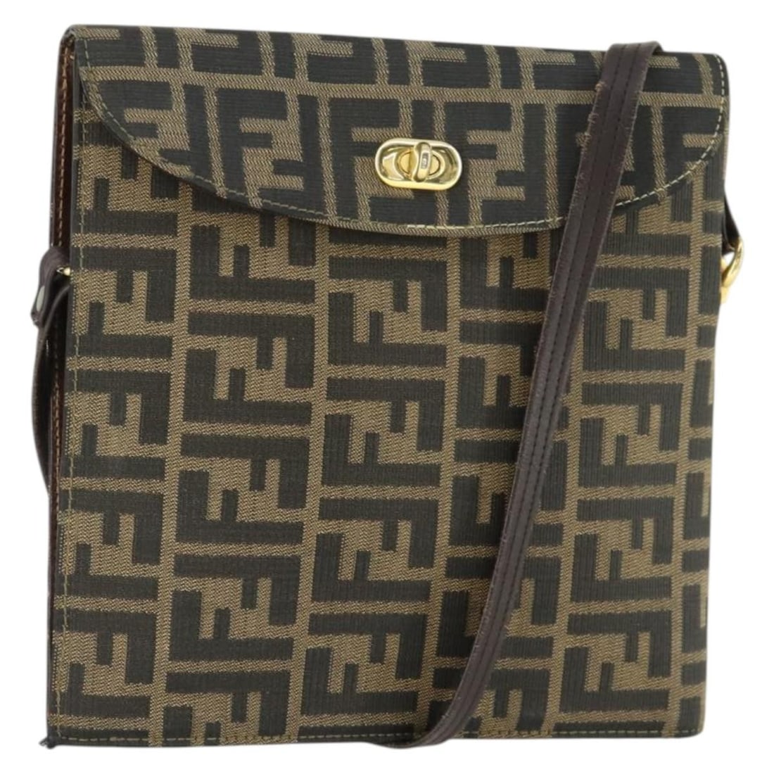 Fendi Zucca Canvas Shoulder Bag with Aftermarket Strap Black Brown: Fendi Zucca Canvas Shoulder Bag with Aftermarket Strap Black Brown This FENDI Zucca Canvas shoulder bag features a black and brown exterior crafted from the iconic Zucca canvas. Designed for women, it
