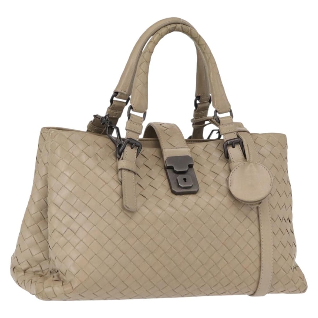 Bottega Veneta Intrecciato Gray Leather 2way Handbag With Shoulder Strap: Bottega Veneta Intrecciato Gray Leather 2way Handbag With Shoulder Strap This Bottega Veneta Intrecciato handbag is crafted from gray leather and features a versatile 2-way design for hand or shoulder