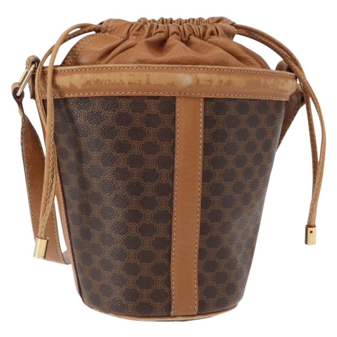 CELINE Macadam Canvas Shoulder Bag PVC Leather Brown Gold Made in Italy: CELINE Macadam Canvas Shoulder Bag PVC Leather Brown Gold Made in Italy Introducing the CELINE Macadam Canvas Shoulder Bag, a stylish accessory crafted from high-quality PVC leather and Macadam canvas