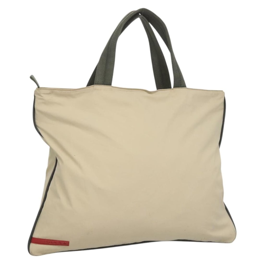 Prada Sport Beige Nylon Tote Bag with Silver Accents and Guarantee Card: Prada Sport Beige Nylon Tote Bag with Silver Accents and Guarantee Card This PRADA Sports tote bag features a beige and silver nylon exterior and is designed for women. The bag is made in Italy and in