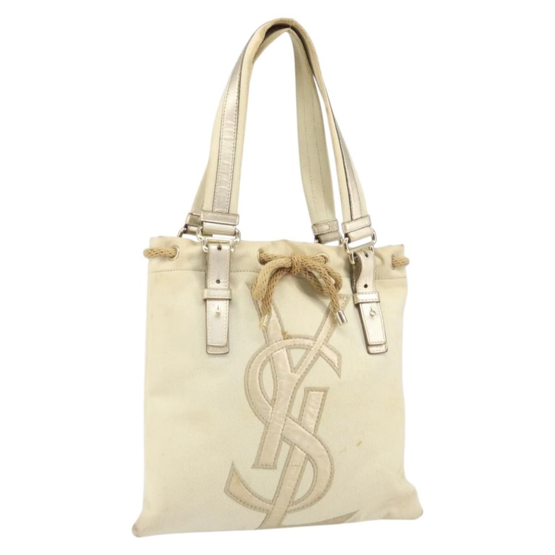 Saint Laurent Kahala Beige Canvas Tote Bag Gold Accents Italian Made (1 of 18)