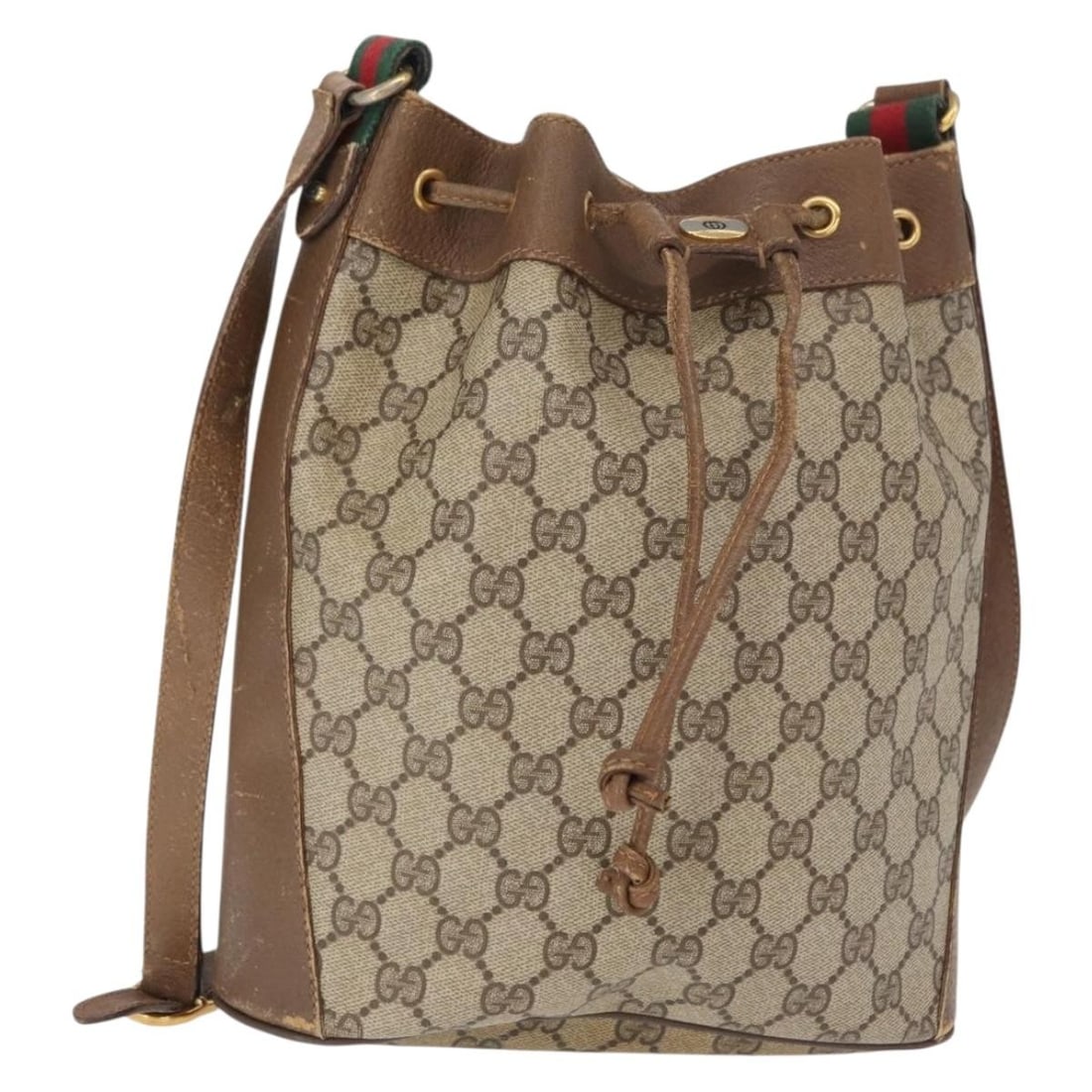 GUCCI GG Supreme Web Sherry Shoulder Bag Red Beige Auth 41 02 034: GUCCI GG Supreme Web Sherry Shoulder Bag Red Beige Auth 41 02 034 Presenting the GUCCI GG Supreme Web Sherry Line Shoulder Bag, a luxurious piece crafted in Italy from premium GG canvas. This striking