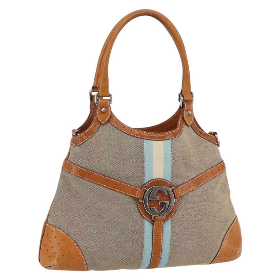 Gucci 114875 Beige Canvas Shoulder Bag with Silver Accents (1 of 18)