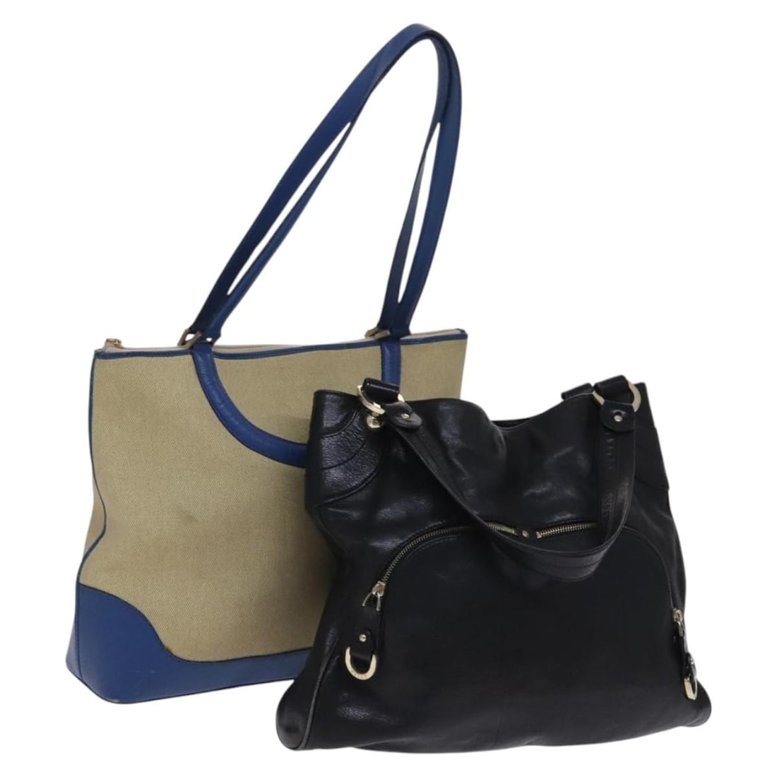 Bally Beige and Black Canvas Leather Shoulder Bag Set with Dust Bag: Bally Beige and Black Canvas Leather Shoulder Bag Set with Dust Bag This Bally shoulder bag set features two pieces crafted from beige and black canvas with leather accents. Designed for women, the ba