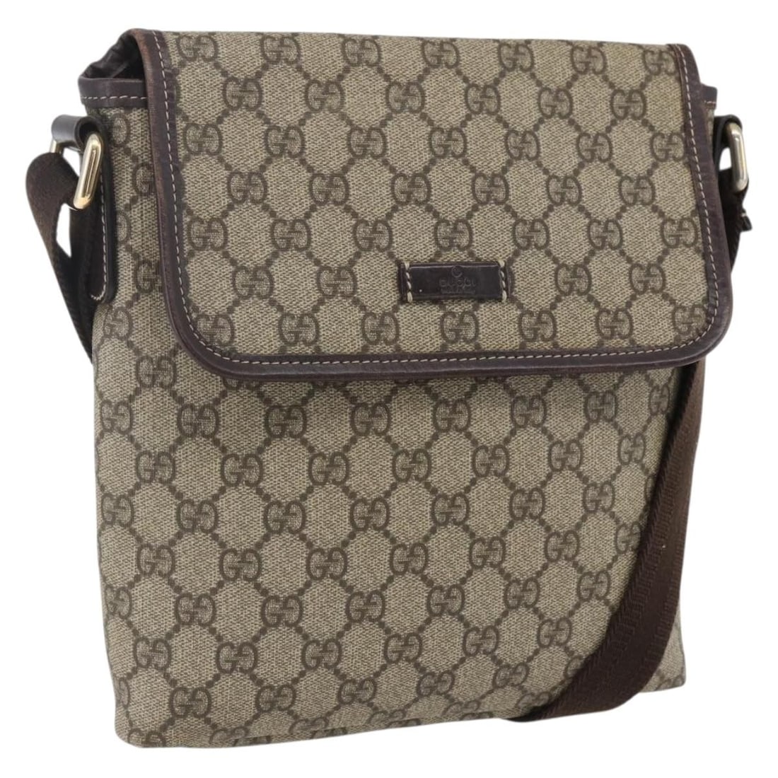 Beige Gold GG Supreme 223666 PVC Shoulder Bag by Gucci Italy: Beige Gold GG Supreme 223666 PVC Shoulder Bag by Gucci Italy This GUCCI GG Supreme shoulder bag features a beige and gold color scheme with a PVC leather and GG canvas exterior. Designed as a shoulder