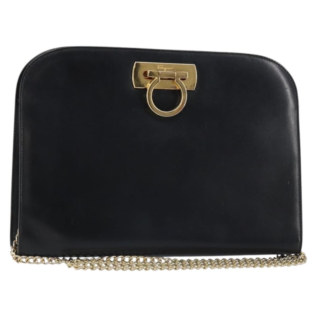 Gancini Leather Shoulder Purse with Chain Strap by Salvatore Ferragamo Black Gold: Gancini Leather Shoulder Purse with Chain Strap by Salvatore Ferragamo Black Gold This Salvatore Ferragamo Gancini chain shoulder bag is crafted from black leather with gold-tone accents. The bag feat