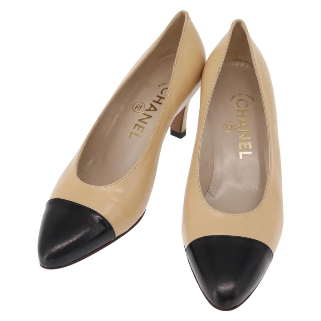 Chanel Black and Beige Leather High Heel Pumps Size 37 (1 of 18)
