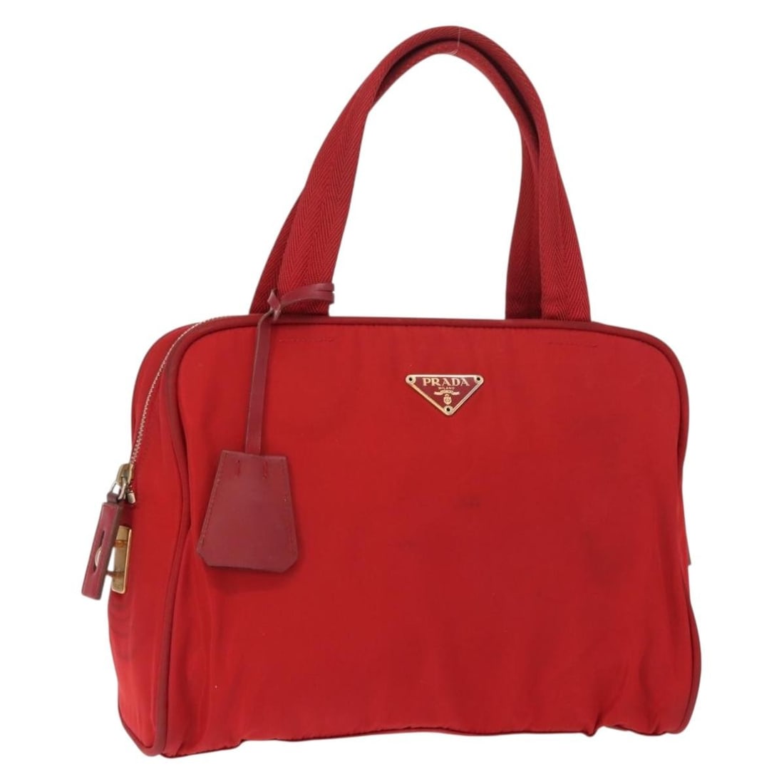 PRADA Red Gold Nylon Hand Bag Auth Italy (1 of 18)