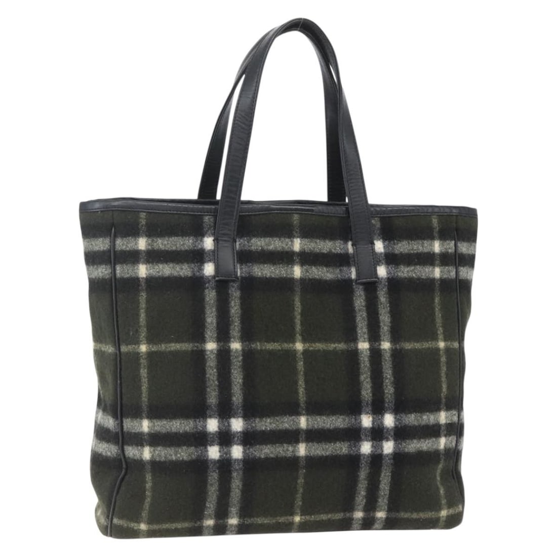 Burberrys Nova Check Green Silver Wool Tote Bag Auth 156889 (1 of 18)