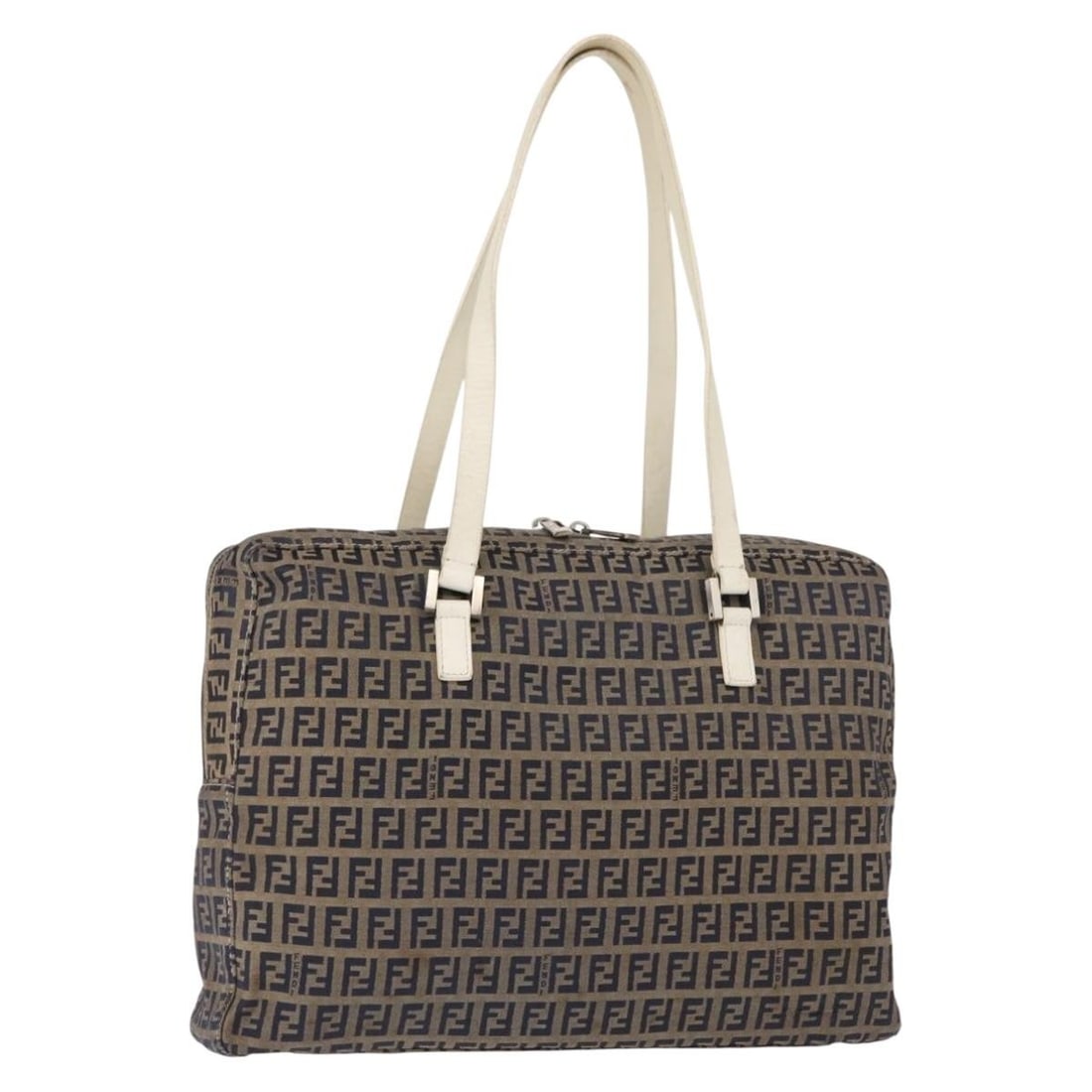 FENDI Zucchino Canvas Tote Bag Navy Gold Italy Auth (1 of 18)