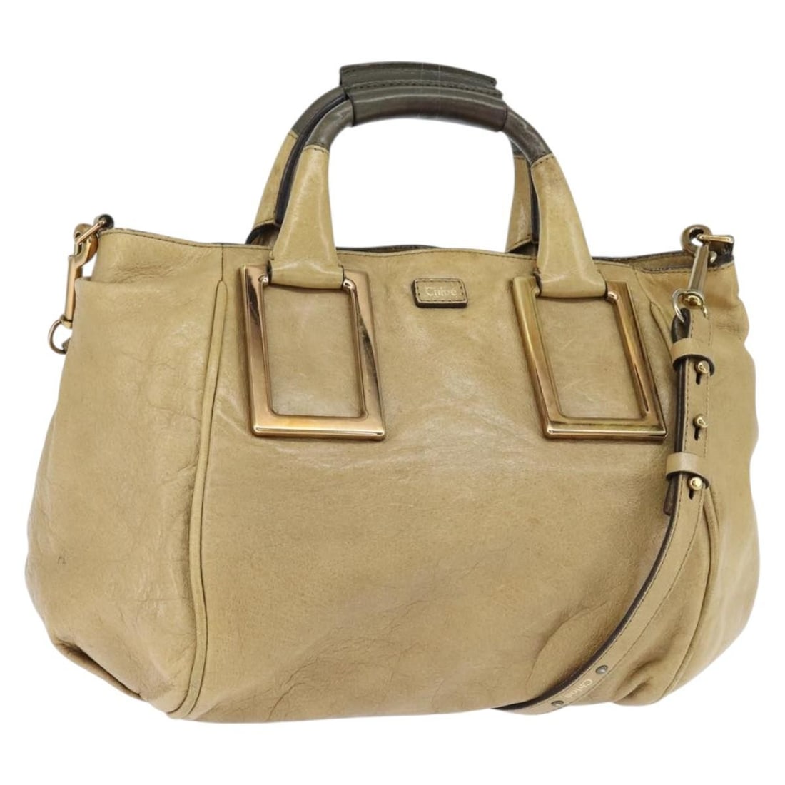 Chloe Etel Leather Hand Bag Beige Gold Auth BA7364 2way (1 of 18)