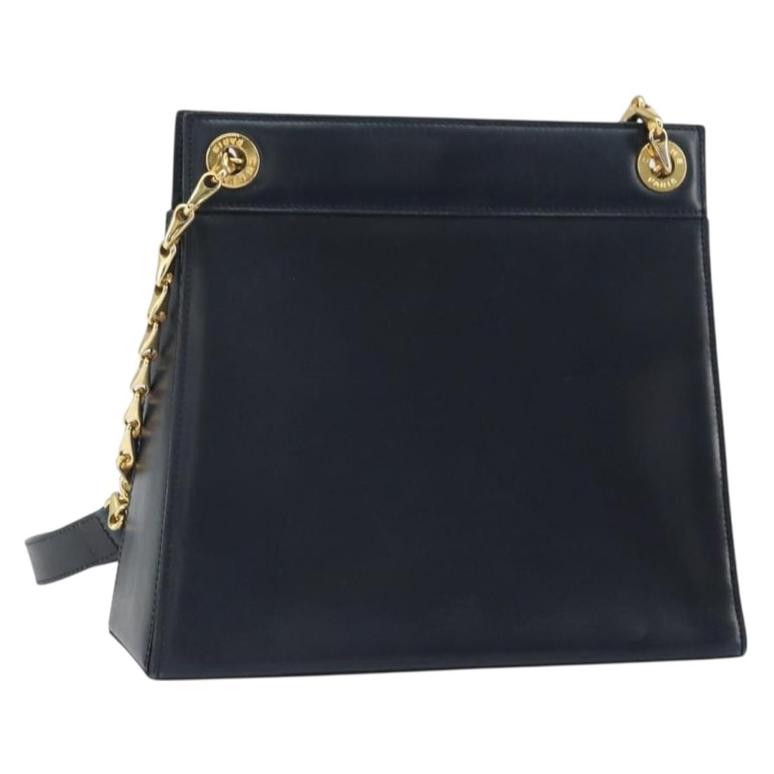 Celine Navy Leather Chain Shoulder Bag Gold Tone Hardware Italy: Celine Navy Leather Chain Shoulder Bag Gold Tone Hardware Italy This CELINE chain shoulder bag features a navy leather exterior with gold-tone accents. The bag is made in Italy and is designed with a