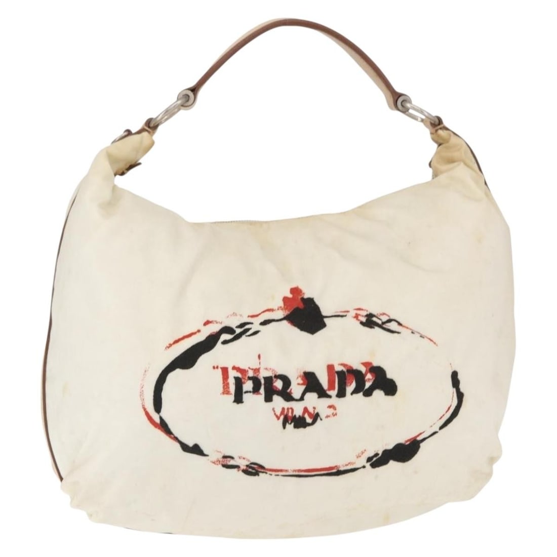 PRADA Beige Silver Nylon Shoulder Bag Auth Italy 156388 (1 of 18)