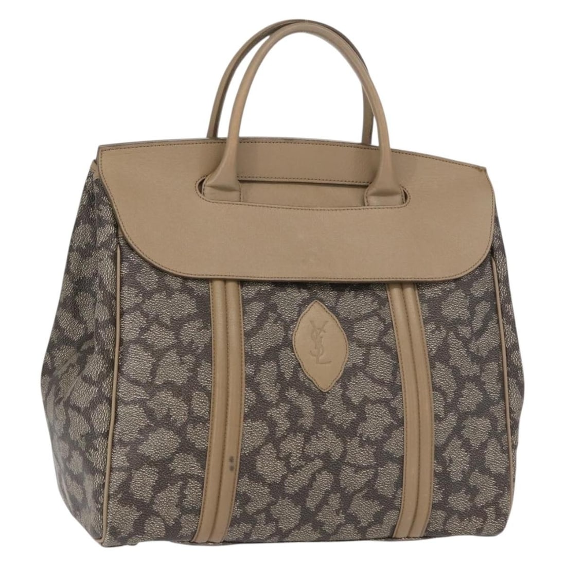 Saint Laurent Beige Gray PVC Leather Handbag 13x11 Inch Made in Italy (1 of 18)