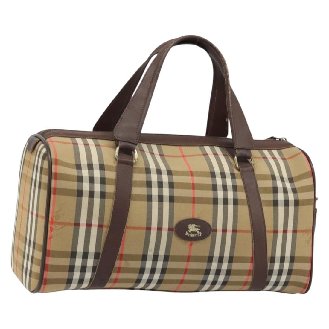 Burberrys Beige Canvas Boston Bag with Nova Check Pattern for Women: Burberrys Beige Canvas Boston Bag with Nova Check Pattern for Women This Burberrys Boston Bag features the iconic Nova Check pattern in beige and gold canvas. Designed for women, it offers a spacious