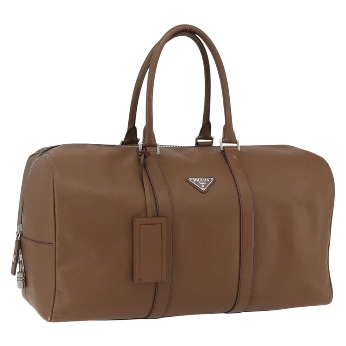 Prada Saffiano Leather Boston Bag in Brown and Silver with Padlock (1 of 18)