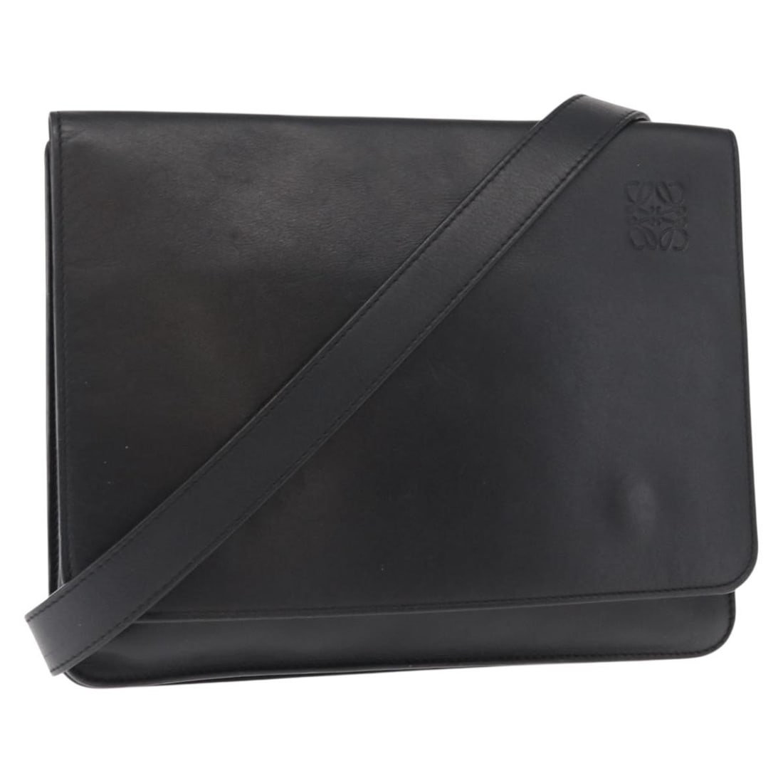 LOEWE Anagram Leather Shoulder Bag Black Silver Auth BA8031 (1 of 18)