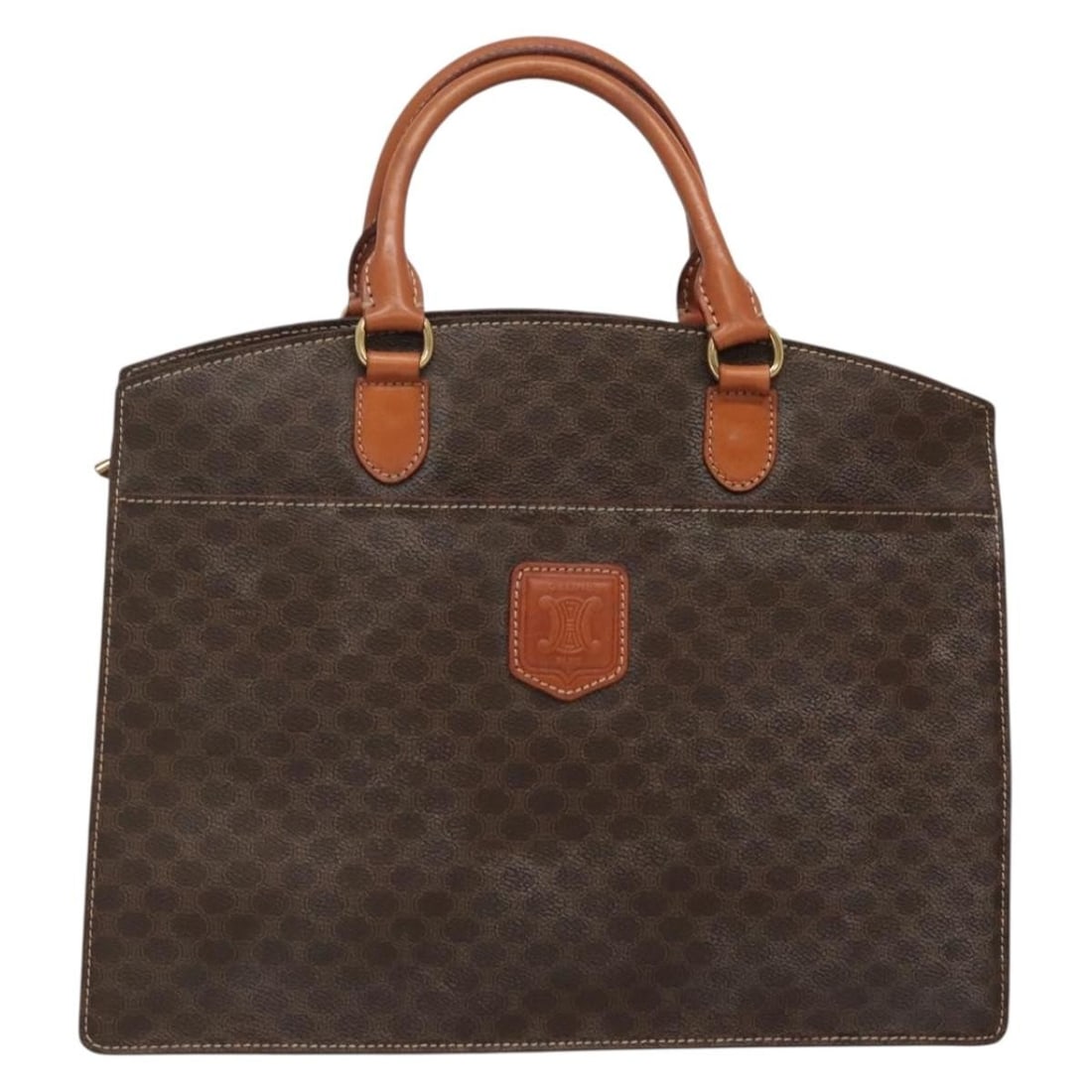 CELINE Macadam Canvas Hand Bag PVC Leather Brown Gold Made in Italy: CELINE Macadam Canvas Hand Bag PVC Leather Brown Gold Made in Italy This authentic CELINE Macadam Canvas Hand Bag combines style and functionality. Crafted in Italy, this elegant handbag features a lu