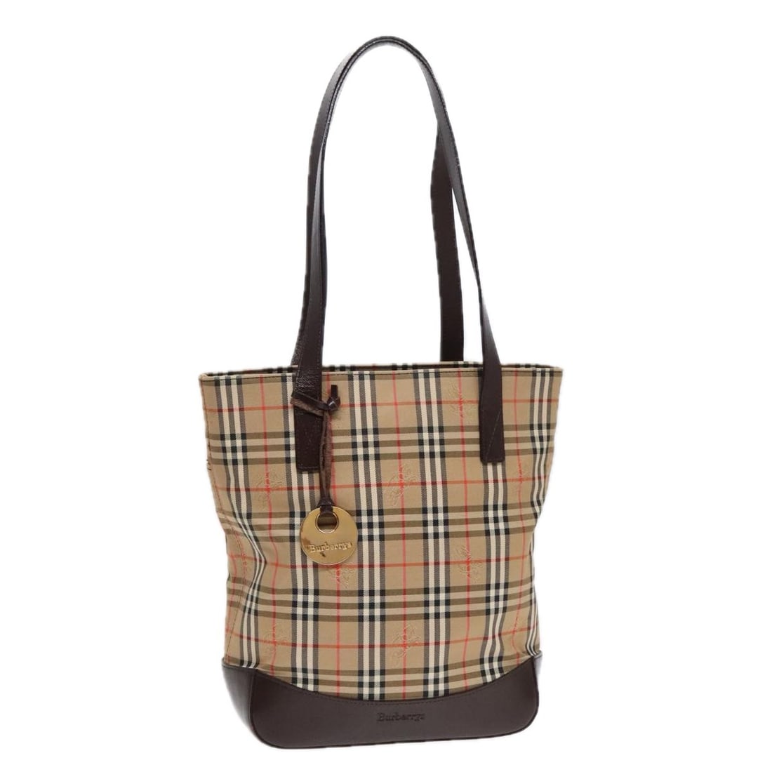 Burberrys Nova Check Canvas and Leather Shoulder Bag Beige Brown Gold: Burberrys Nova Check Canvas and Leather Shoulder Bag Beige Brown Gold This Burberrys shoulder bag features the iconic Nova Check pattern in beige, brown, and gold tones. Crafted from canvas with leath
