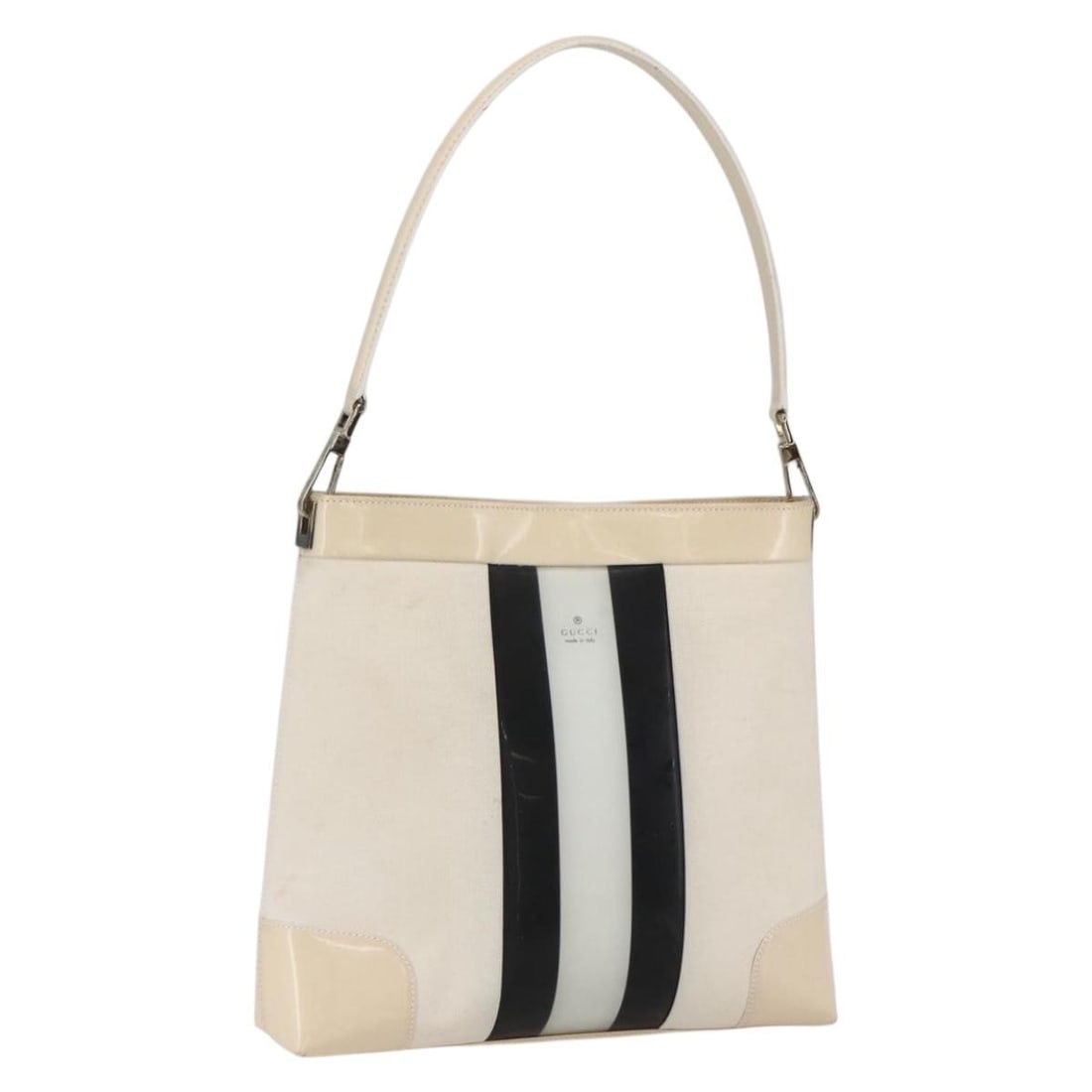 Gucci 001 4231 White and Gold Canvas Women's Shoulder Bag: Gucci 001 4231 White and Gold Canvas Women's Shoulder Bag This GUCCI shoulder bag features a white and gold canvas exterior with a classic rectangular silhouette. Designed for women, it includes a sho