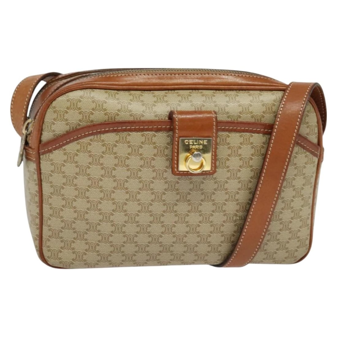 Celine Macadam PVC Shoulder Bag Beige Gold Auth M11 (1 of 18)