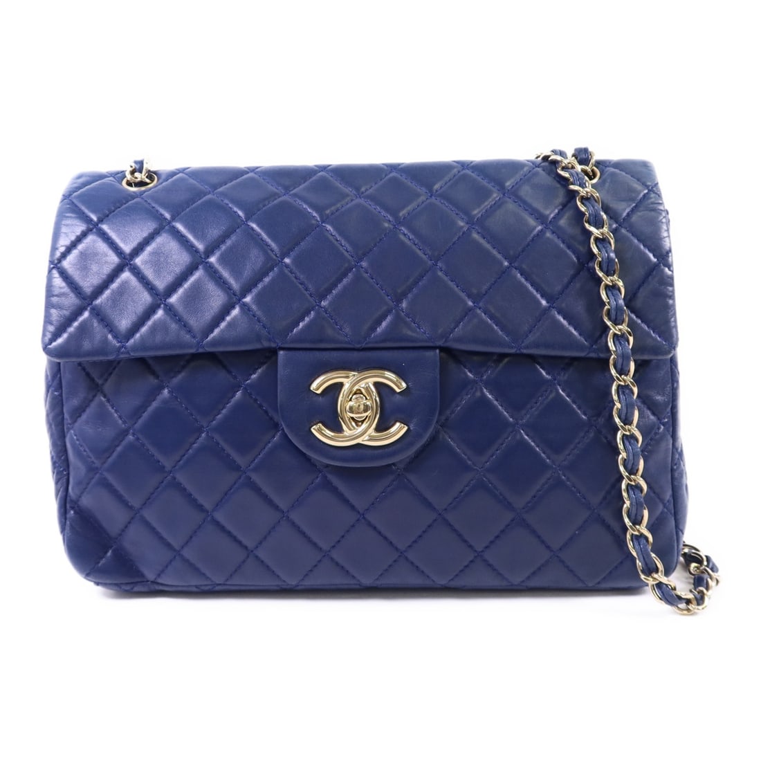 Blue Lambskin CHANEL Single Flap Shoulder Bag Gold Hardware: Blue Lambskin CHANEL Single Flap Shoulder Bag Gold Hardware This CHANEL CC single flap bag is crafted from luxurious blue lambskin leather and features a versatile 2-way shoulder design. Made in Franc