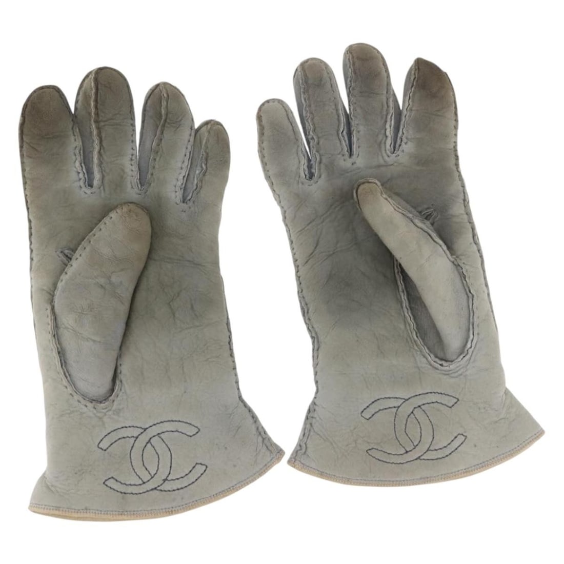 CHANEL Blue Leather Gloves Luxury Winter Wear (1 of 12)