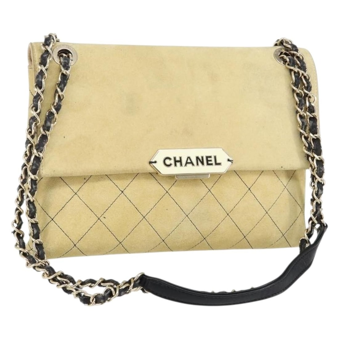 CHANEL Matelasse Suede Chain Shoulder Bag Beige Gold CC Auth (1 of 18)
