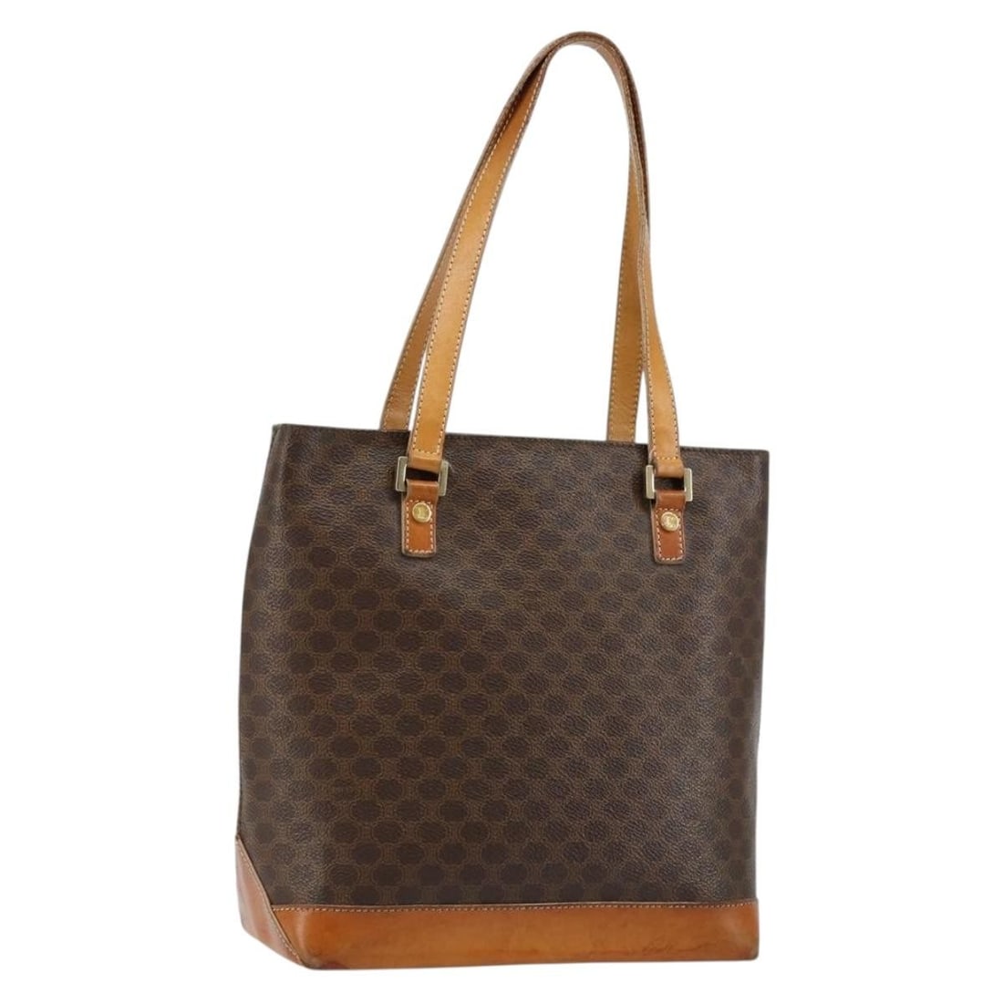 CELINE Macadam Canvas Tote Bag Brown Gold PVC Leather Made in Italy: CELINE Macadam Canvas Tote Bag Brown Gold PVC Leather Made in Italy This authentic CELINE Macadam Canvas Tote Bag is a stylish accessory crafted in Italy. Made from durable PVC leather and Macadam can